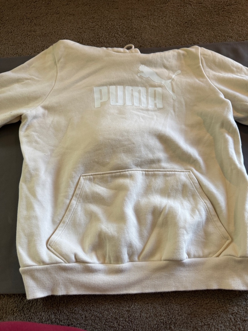 Puma Cream Pullover Hoodie with Embossed Logo